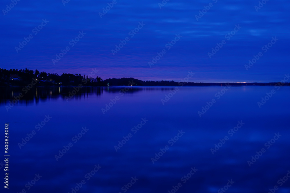 Stockholm, Sweden  A view of the Baltic Sea at night from Gashaga at night on the island suburb of Lidingo