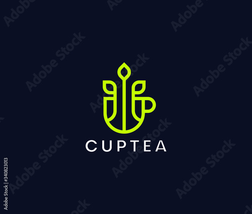 Tea cup Logo Icon Premium Minimal emblem design template Logo for Drink tea Caffe Company