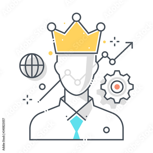 Leader related color line vector icon, illustration