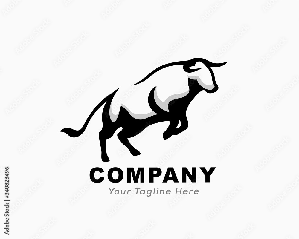 Bull stand jump front logo design inspiration