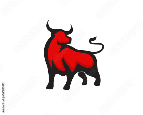 Stand bull look back logo design inspiration