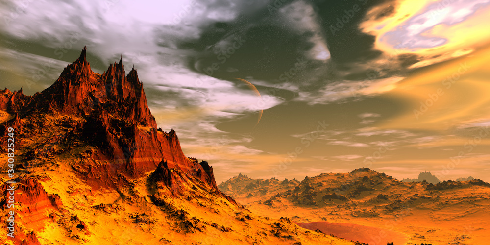 Alien Planet. Mountain. 3D rendering