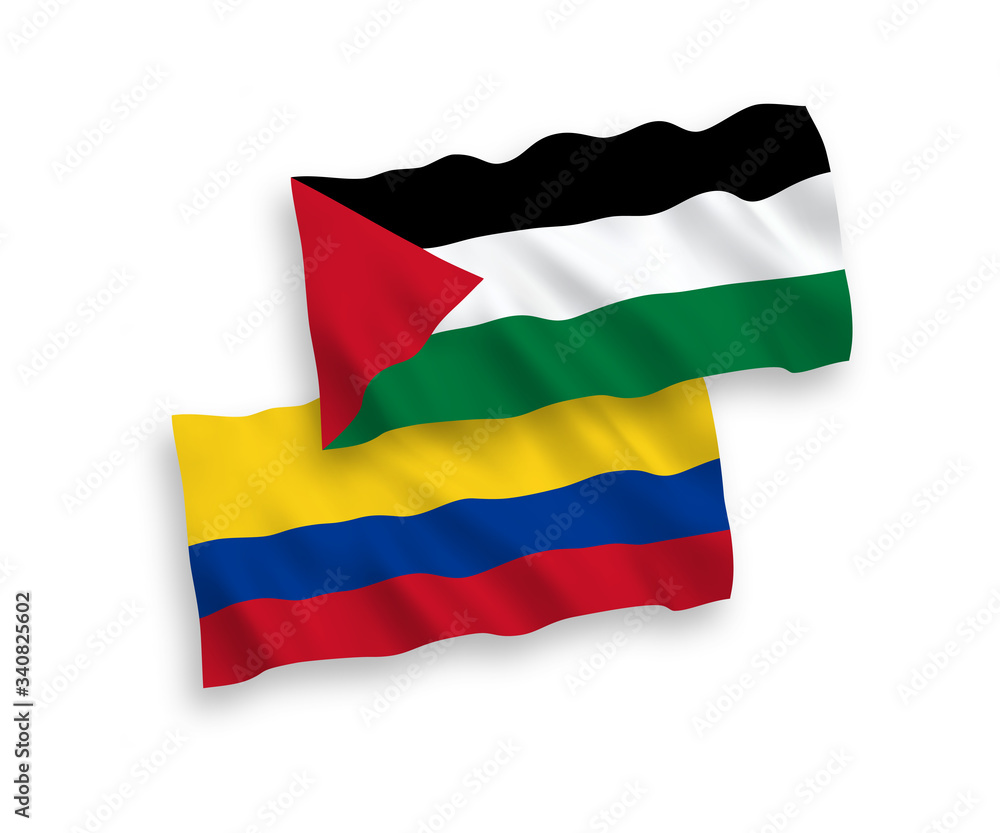 Flags of Palestine and Colombia on a white background Flags of Palestine and Colombia on a white background