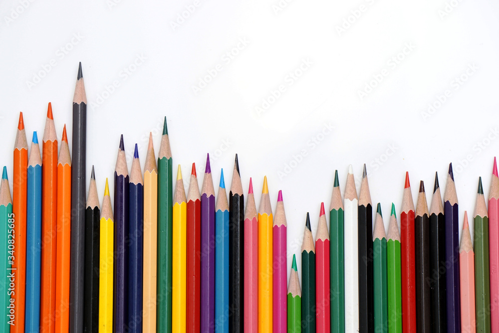 color pencils with white background, concept learning tools. color pencils with white background, concept learning tools.