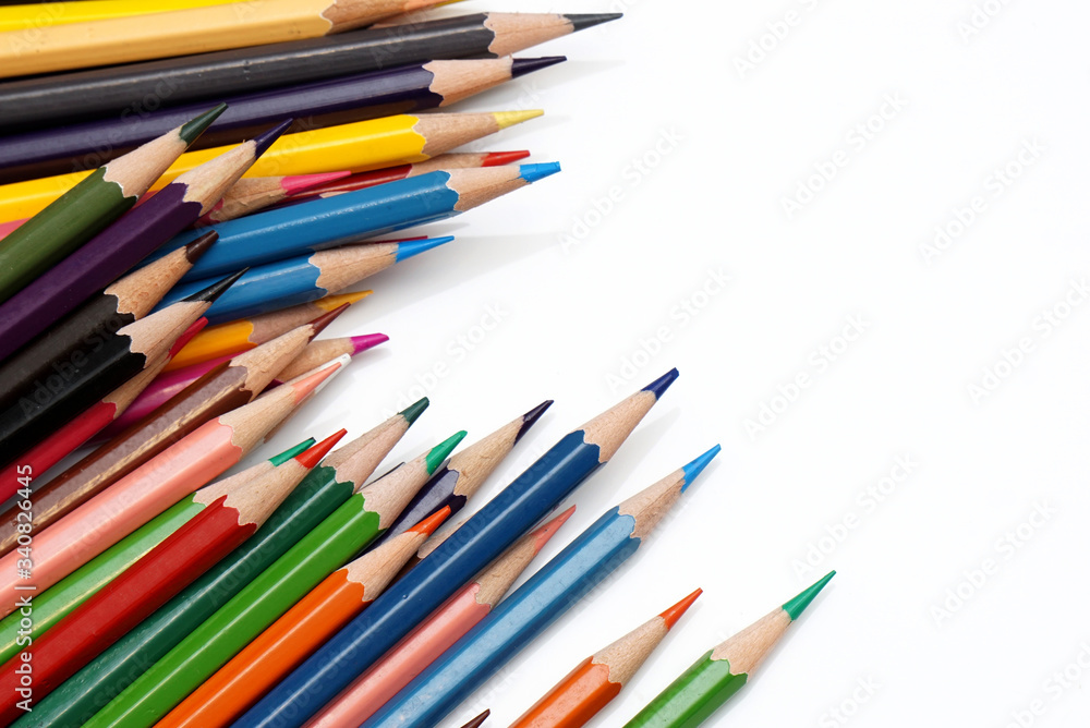 color pencils with white background, concept learning tools. color pencils with white background, concept learning tools.