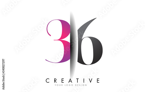 36 3 6 Grey and Pink Number Logo with Creative Shadow Cut Vector.