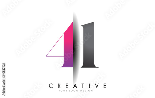41 4 1 Grey and Pink Number Logo with Creative Shadow Cut Vector.