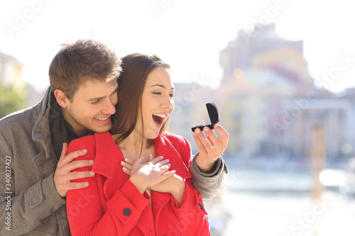 Girl gets engagement ring on marriage proposal