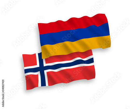Flags of Norway and Armenia on a white background