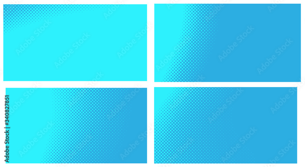 Blue pop art background. Abstract creative vector comics style blank layout template with clouds beams and isolated dots pattern. Set for sale banner, empty polka dots bubble