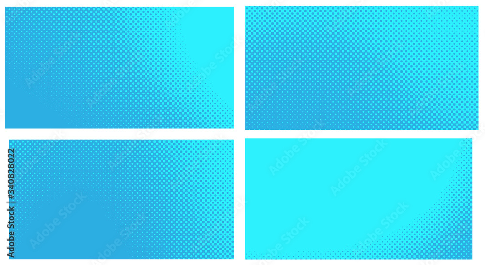 Blue pop art background. Abstract creative vector comics style blank layout template with clouds beams and isolated dots pattern. Set for sale banner, empty polka dots bubble Blue pop art background. Abstract creative vector comics style blank layout template with clouds beams and isolated dots pattern. Set for sale banner, empty polka dots bubble