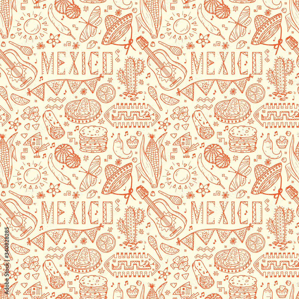 custom made wallpaper toronto digitalMexican items. Mexico Vector Seamless pattern. Hand drawn doodle Elements of Mexican Culture. Cinco de Mayo
