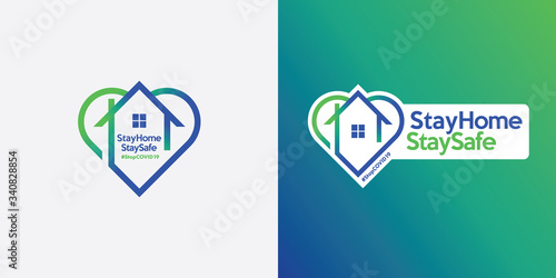 Stay home and stay safe logo. To prevent covid-19 coronavirus. Guideline to be safe from disease. A house in a herath symbol.