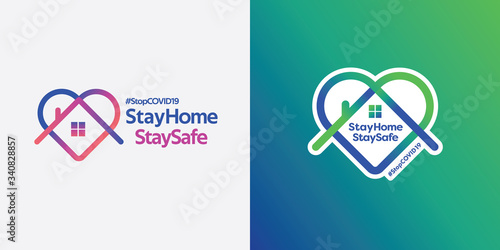 Stay home and stay safe logo. To prevent covid-19 coronavirus. Guideline to be safe from disease. A house in a herath symbol.