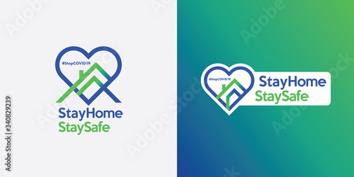Stay home and stay safe logo. To prevent covid-19 coronavirus. Guideline to be safe from disease. A house in a herath symbol.