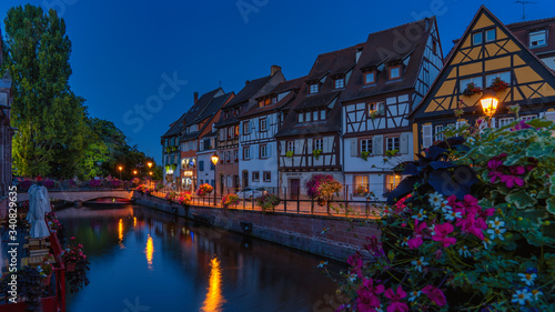 Little Venice of Colmar at night. Little Venice is an area of well-preserved old town crossed by canals of the river Lauch.