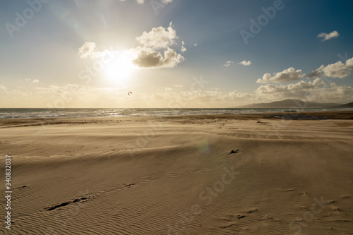 Windy sunset in Los Lances beach by the Atlantic Ocean. Tarifa is the southmost point of Europe  Cadiz Province  Andalusia  Spain  Europa.