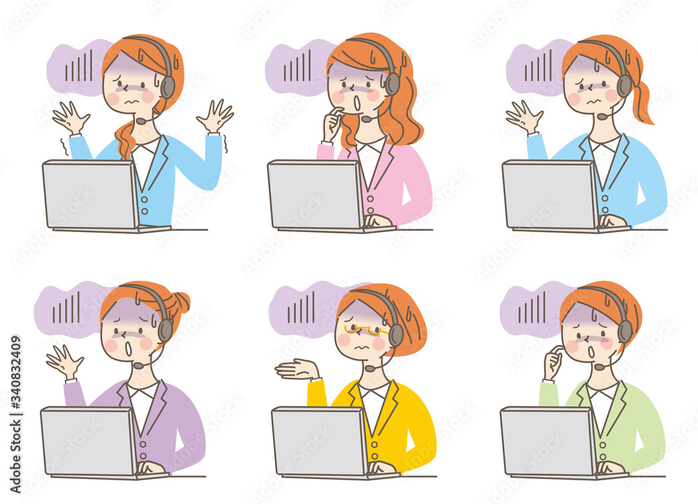 怖がる 若い女性 スーツ 表情セット 怖がる 若い女性 スーツ 表情セット