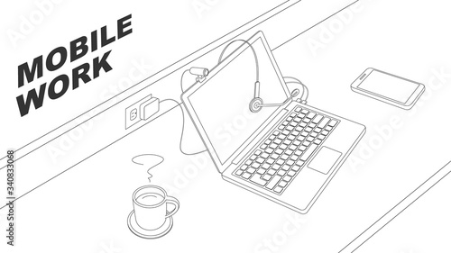 Illustration with mobile work concept
