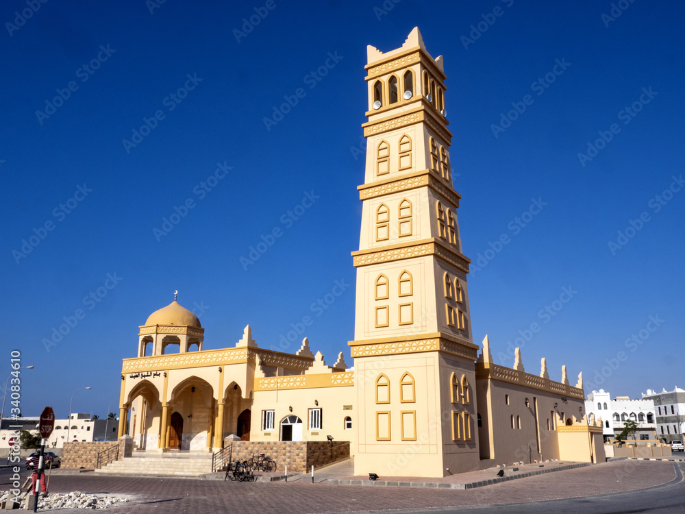 Beautiful mosque with square minaret, in Dhofar, Oman