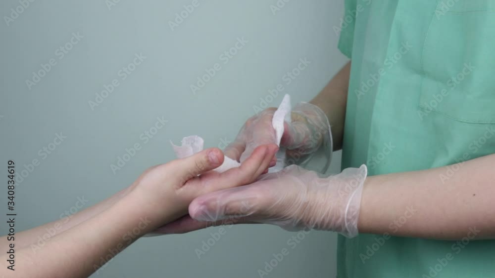 custom made wallpaper toronto digitalMedicine and health care, the doctor disinfects the little girl's hands with a special napkin