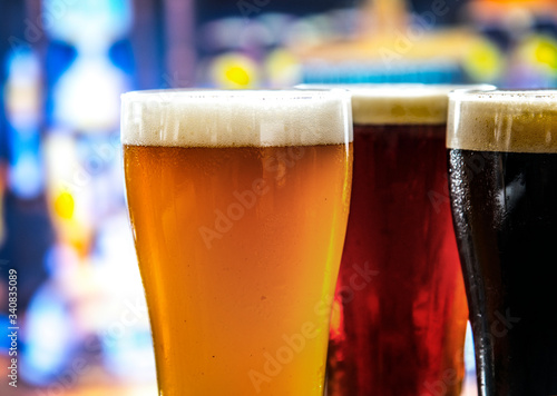 Canvas Print Pints of draught beer macro photography