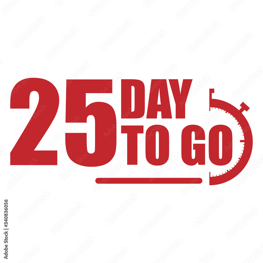 25 day to go label, red flat  promotion icon, Vector stock illustration: For any kind of promotion