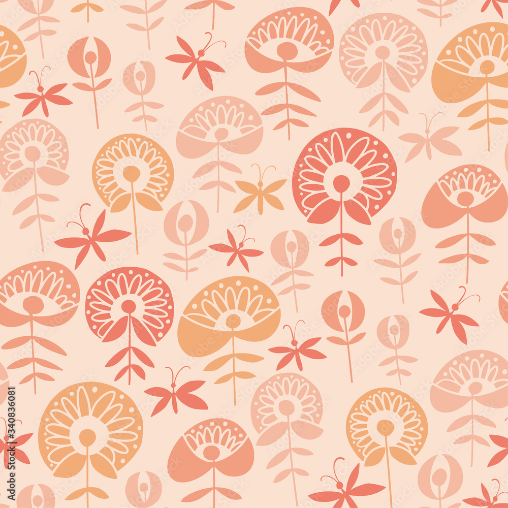 Fun decorative abstract flower seamless pattern