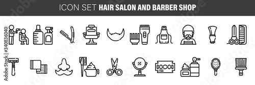 Barber shop icon set, outline thin line isolated vector sign symbol, hairdressing tools.