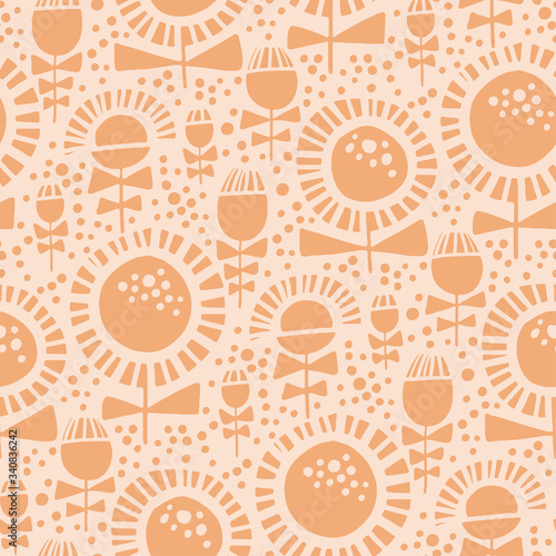 Abstract one-color sunflowers seamless pattern