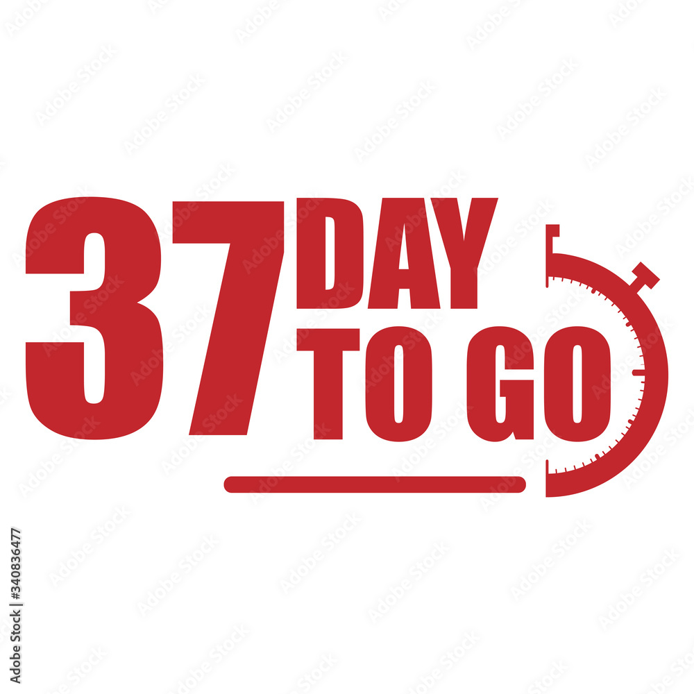 37 day to go label, red flat with alarm clock, promotion icon, Vector stock illustration: For any kind of promotion
