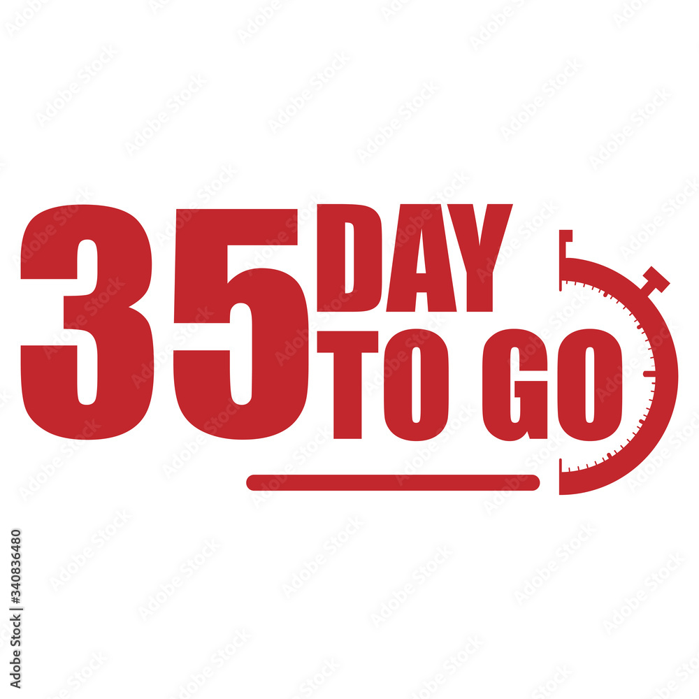 35 day to go label, red flat with alarm clock, promotion icon, Vector stock illustration: For any kind of promotion
35 day to go label, red flat with alarm clock, promotion icon, Vector stock illustration: For any kind of promotion