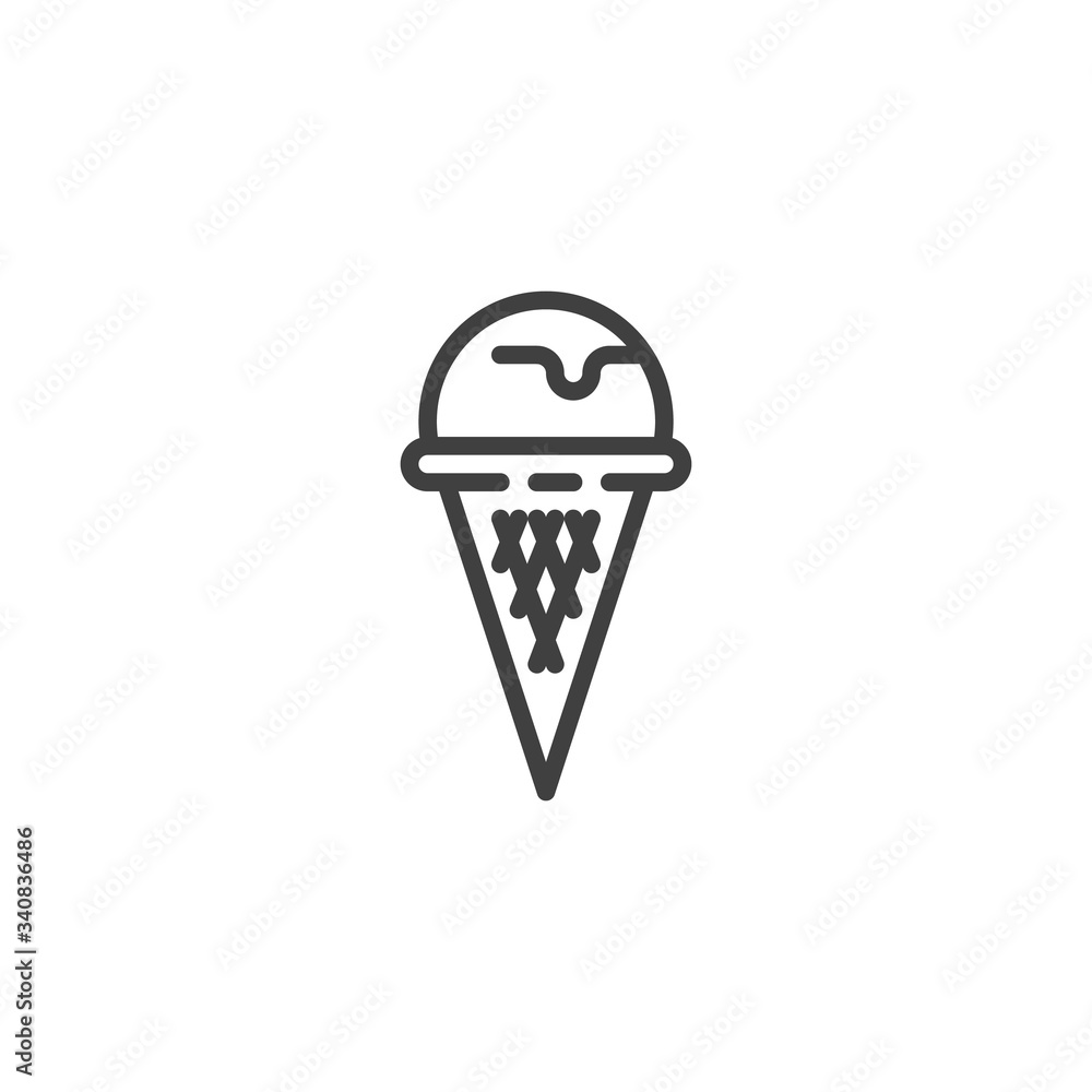 Sundae ice cream line icon. linear style sign for mobile concept and web design. Waffle ice cream cone outline vector icon. Symbol, logo illustration. Vector graphics Sundae ice cream line icon. linear style sign for mobile concept and web design. Waffle ice cream cone outline vector icon. Symbol, logo illustration. Vector graphics