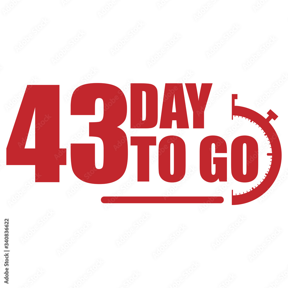 43 day to go label, red flat  promotion icon, Vector stock illustration: For any kind of promotion
