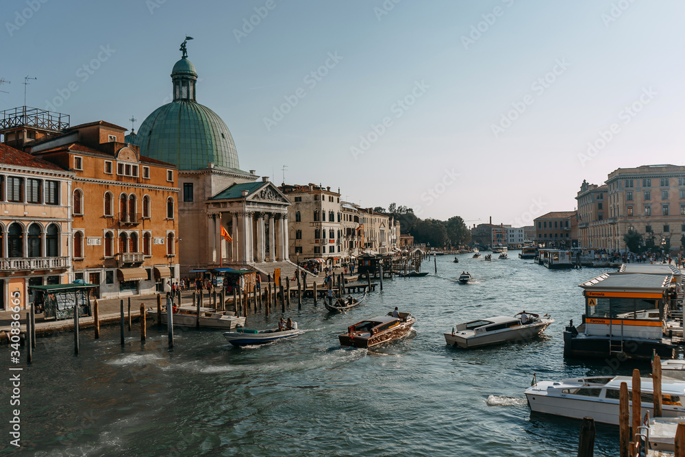 View from the Rialto bridge on the Grand Canal, the city's waterway | VENICE, ITALY - 16 SEPTEMBER 2018. 