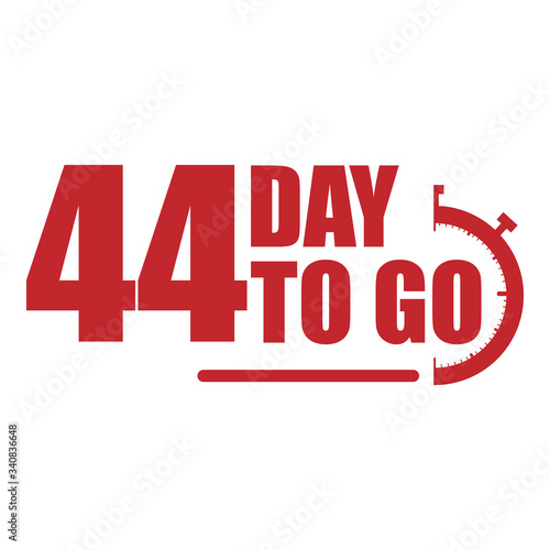 44 day to go label, red flat with alarm clock, promotion icon, Vector stock illustration: For any kind of promotion
