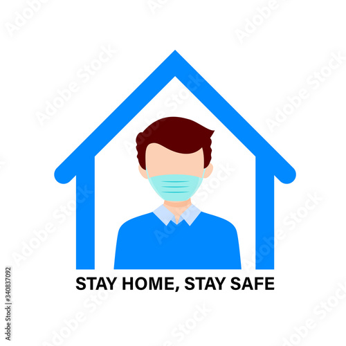 Stay home during the coronavirus epidemic. A man staying at home in self quarantine, protection from virus. Coronavirus outbreak concept. Vector illustration in flat style.