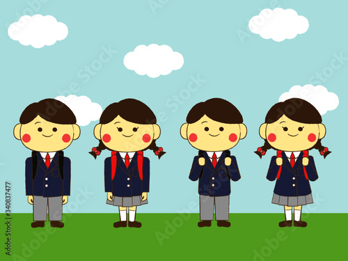 ランドセルを背負った小学生の男児女児