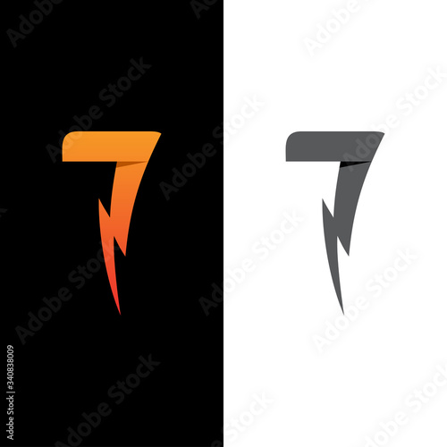 Number 7 lightning bolt logo or symbol template design