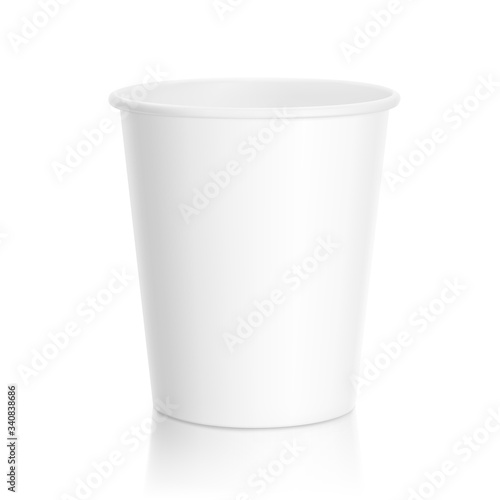 Realistic blank paper cup mockup. Coffee to go, take out mug. Vector illustration isolated on white background. EPS10.	