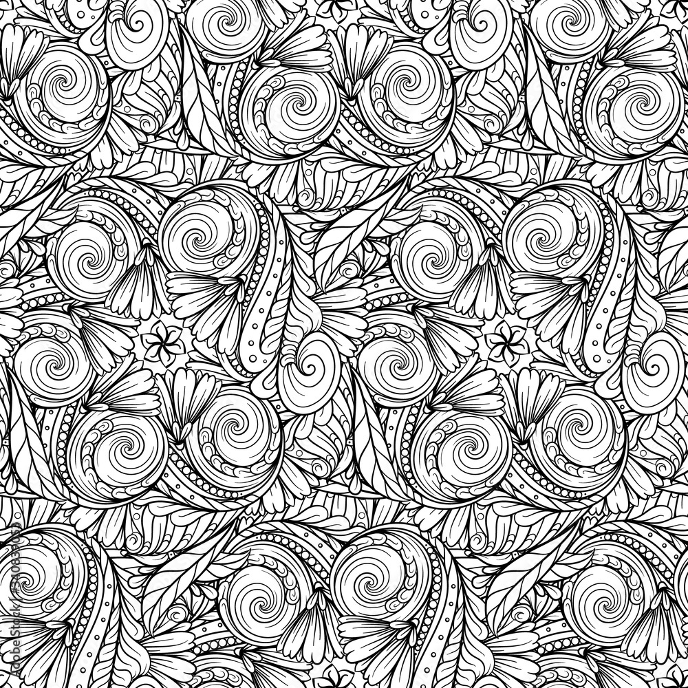 Fototapeta premium Black and white abstract floral seamless pattern.
