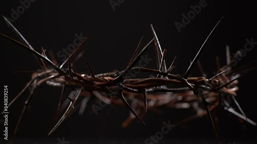 Crown of Thorns Spinning Counter Clockwise on Black Background. Communion