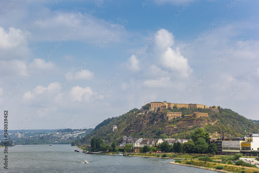 Ehrenbreitstein fortress at the river Rhine in Koblelnz, Germany