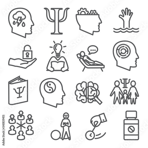 Psychology line icons set on white background