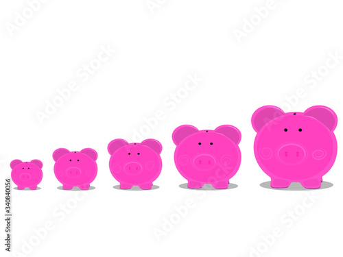 Piggy piggy banks are arranged into financial and banking business procedures
