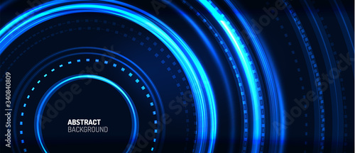 Neon circle technology background. Vector Illustration For Wallpaper, Banner, Background, Card, Book Illustration, landing page