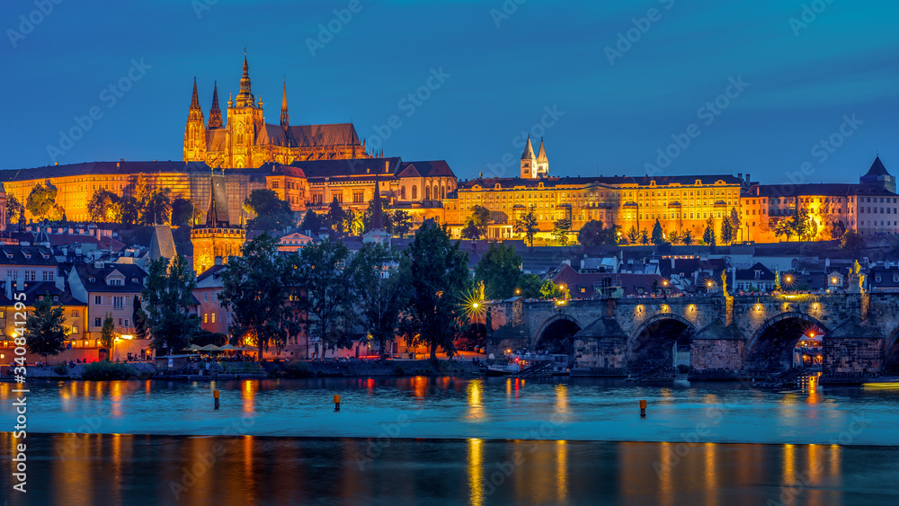 Beautiful Prague with Charles Bridge and St Vitus Cathedral in the background in Prague Czech Republic