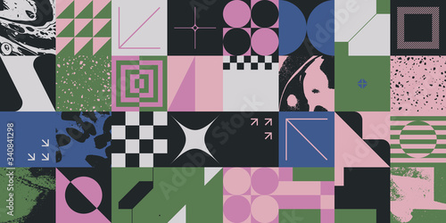 Geometric Distress Brutalist Pattern Artwork Design Composition
