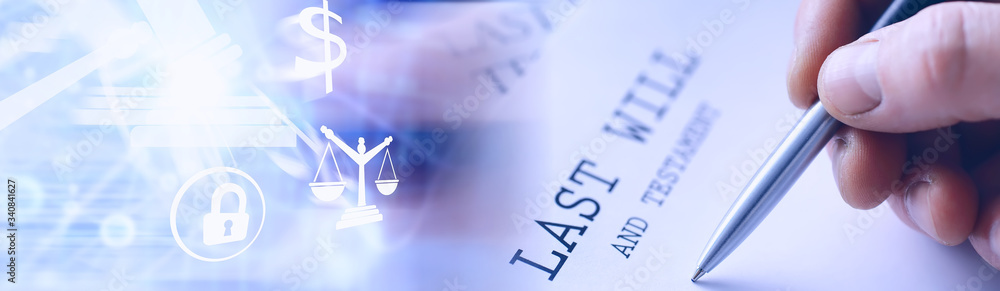 Legal concept. The procedure for writing the last will. Papers with testament on the table. Registration of the last will and testament. Legal concept. The procedure for writing the last will. Papers with testament on the table. Registration of the last will and testament.