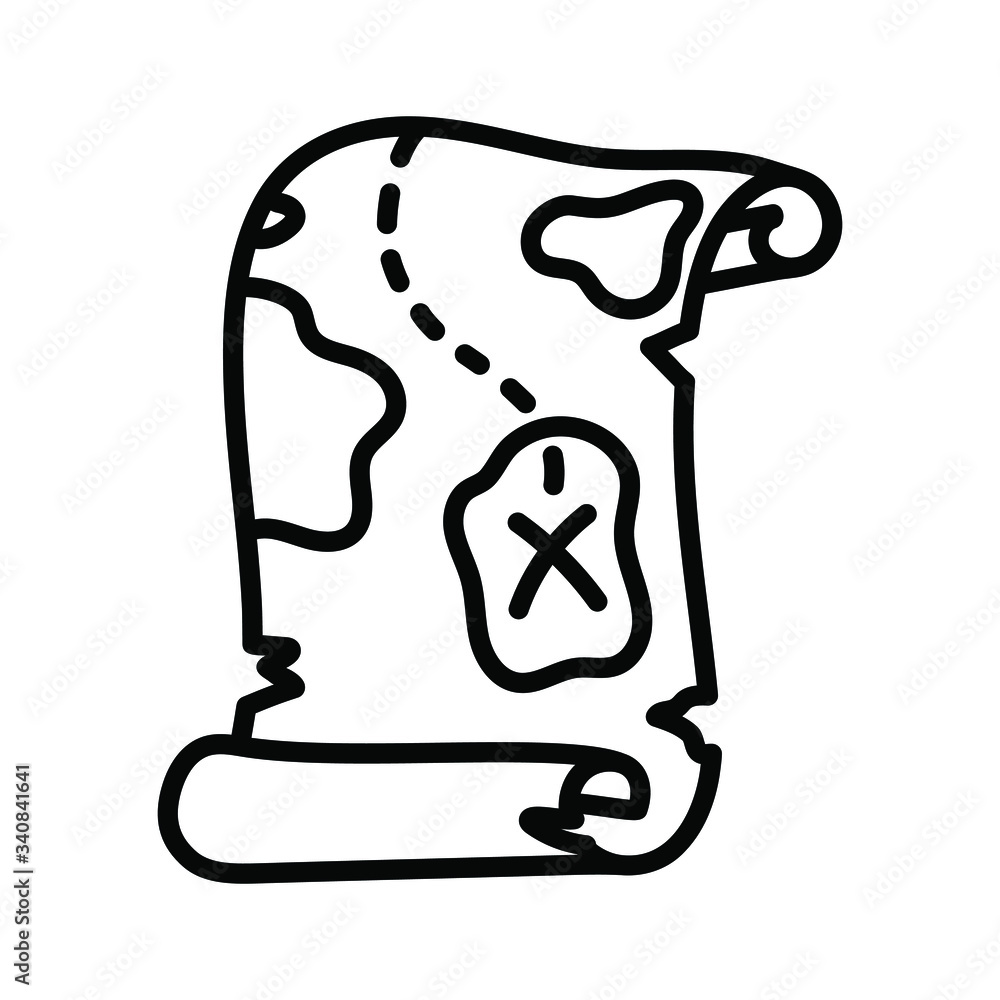 Pirate map sea island marine navigation vector illustration doodle ...